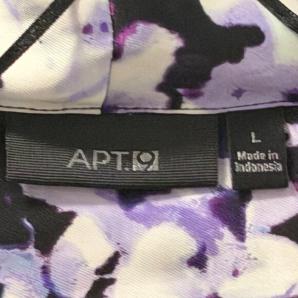 Apt. 9 Purple Black Floral Long Sleeve Faux Wrap Blouse Size L Top - Picture 2 of 12